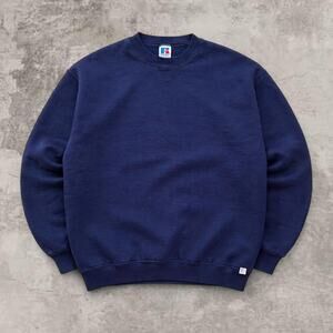 Russell Athletic Navy Crewneck USA Made XL Vintage Blank Boxy USA Cotton Sweat